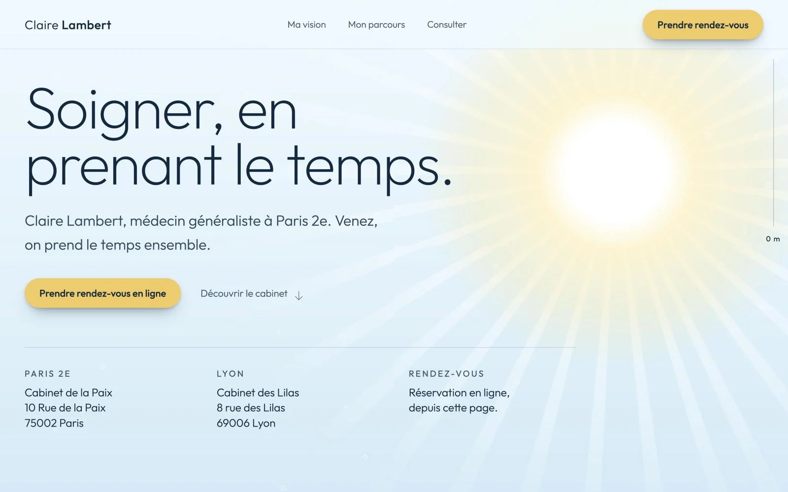 Site de praticien créé par Solynae : page d’accueil avec la prise de rendez-vous en ligne
