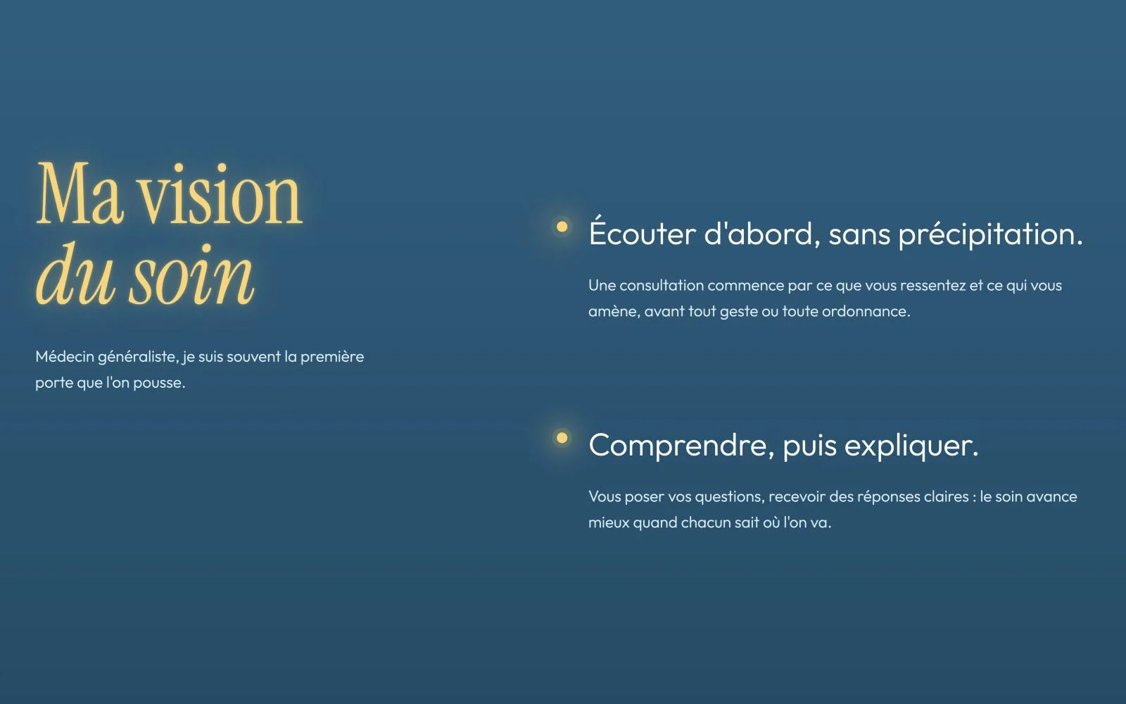 Site de praticien créé par Solynae : section « Ma vision du soin »